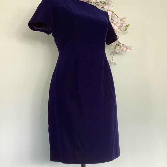 Vintage Liz Claiborne Velvet Strong Shoulder Embellished Keyhole Short Dress 90s - Picture 3 of 16